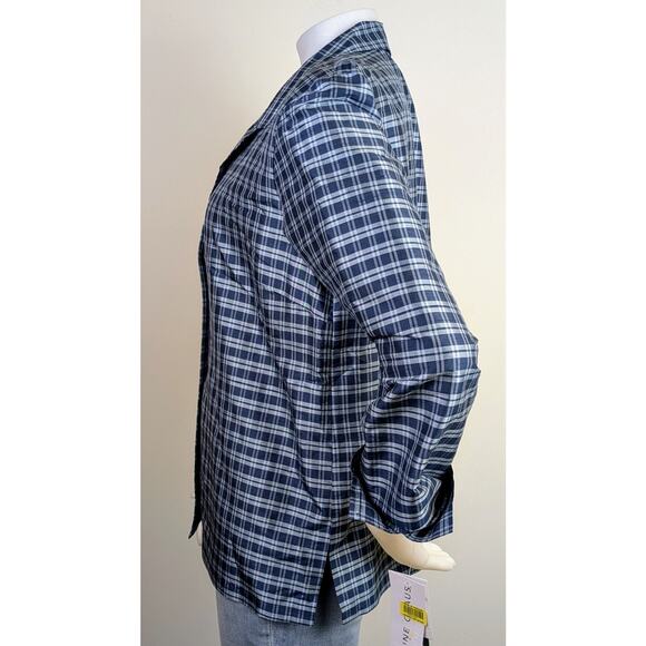 NEW Josephine Chaus Silk Blazer 12 Blue Gray Check Distinctive Charm Career - Picture 5 of 9